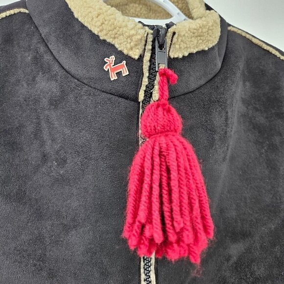 Tasha Polizzi Faux Suede Fleece Lined Vest Black Women's L Embroidered Full Zip - Picture 5 of 10